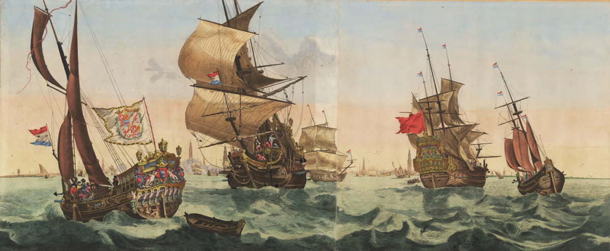 the yacht of willem three and other ships on the ij before amsterdam